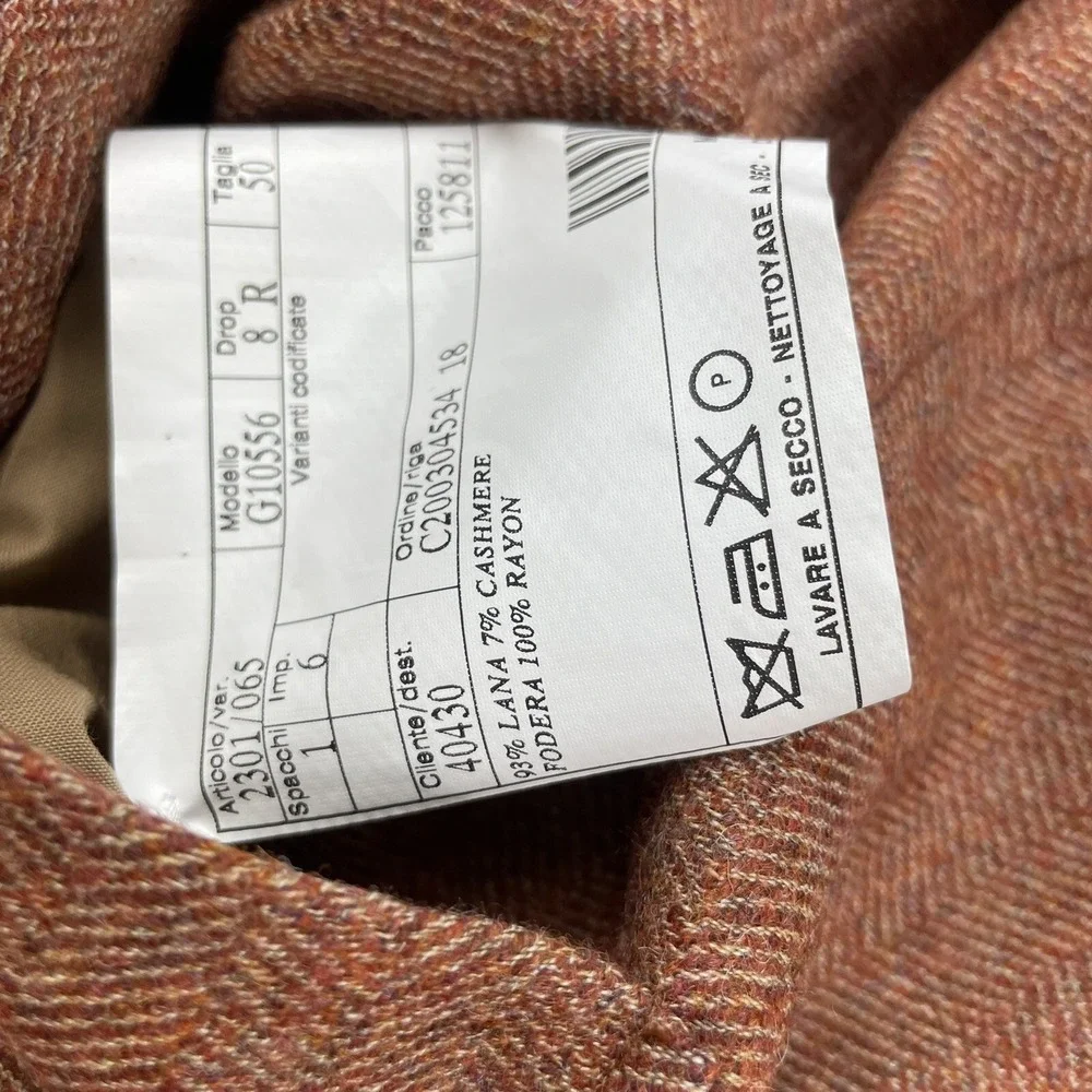 Belvest‎ Orange Herringbone Wool Cashmere Orange Mens Blazer Size 40R NWT